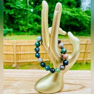 Handmade Faceted Indian Agate Gemstone Stretch Bracelet 10mm